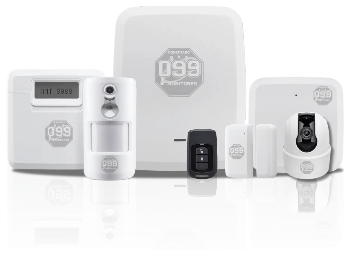 Central, teclado, sensores, control y cámara de alarma con la marca 099 Monitoreo