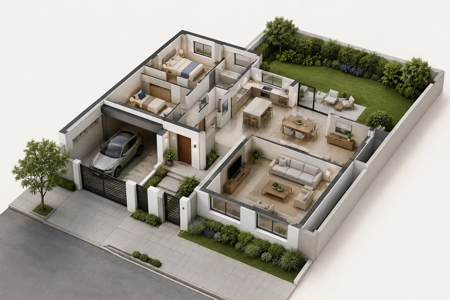 Plano de una casa con distintos tipos de alarma y dispositivos 099