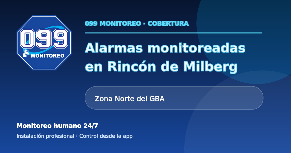 Cobertura de alarmas monitoreadas 099 en Rincón de Milberg