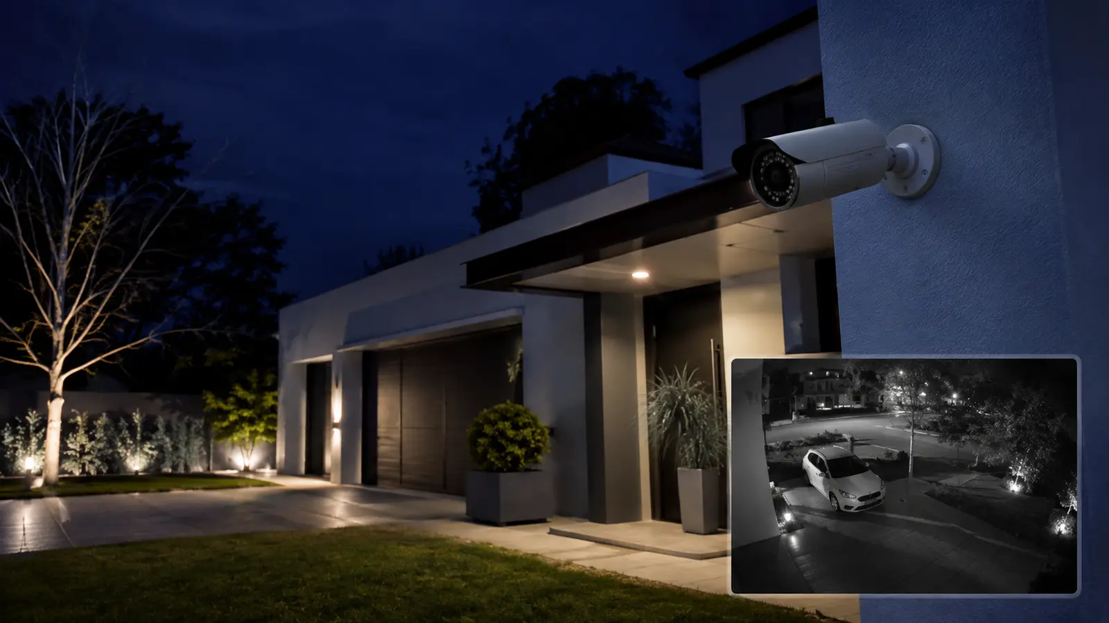 Visión nocturna de una cámara exterior instalada en una vivienda